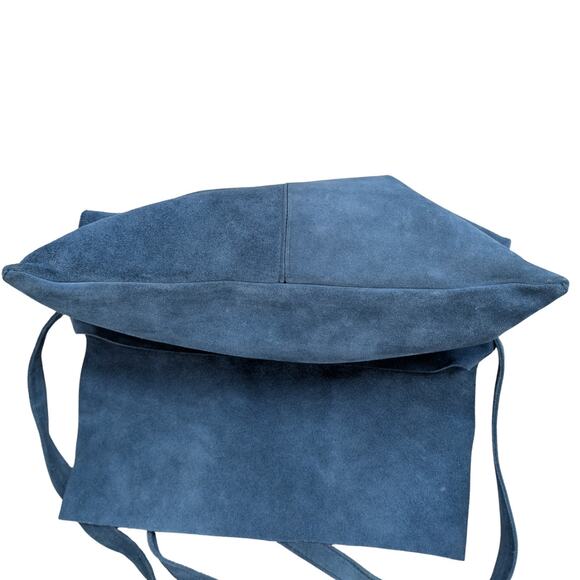 Pulicati Italian Suede Crossbody Bag Blue Slouchy Minimalist Purse Unconstructed - Picture 11 of 11